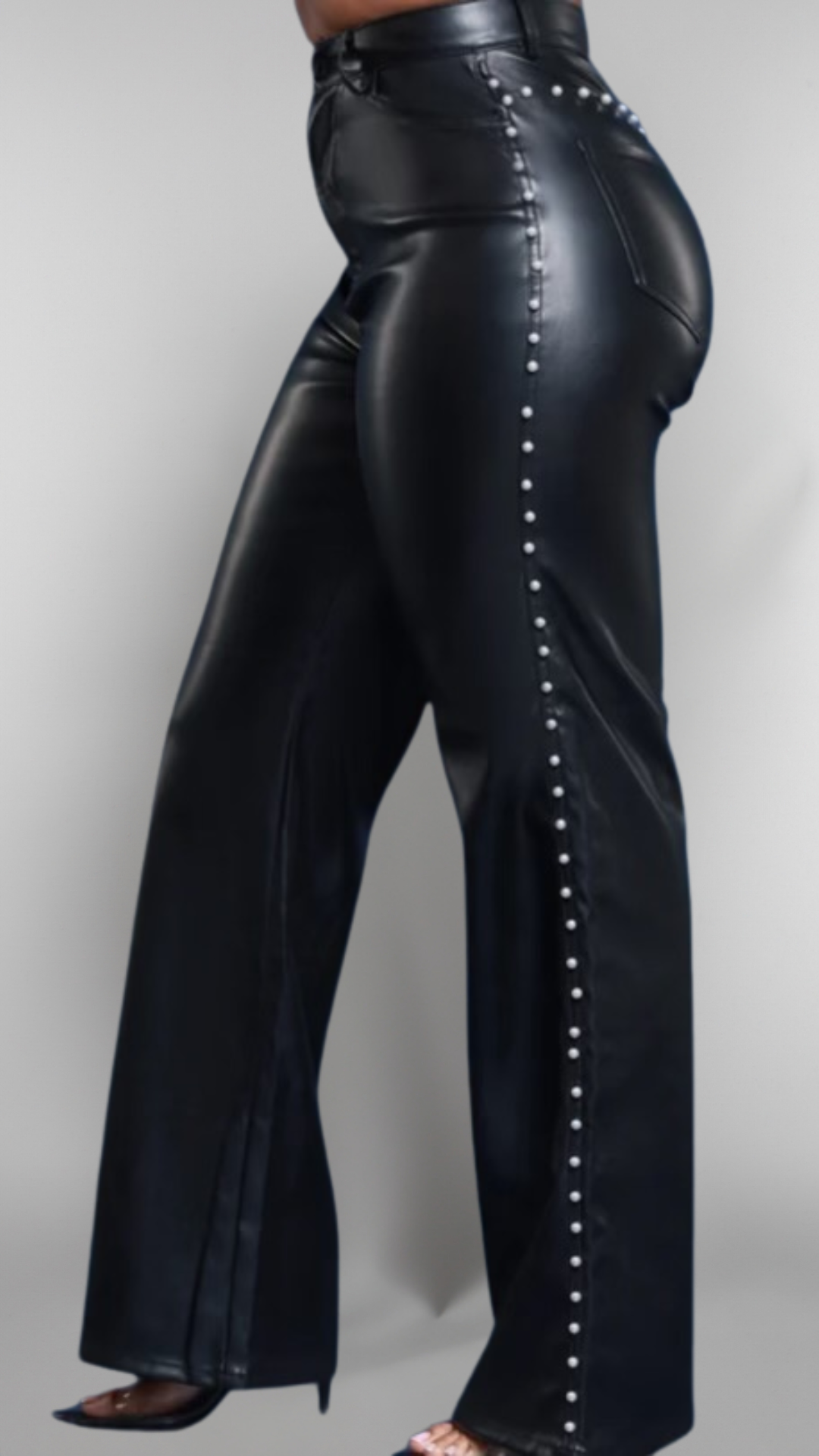 Studded Glam Flare Faux Leather Pants